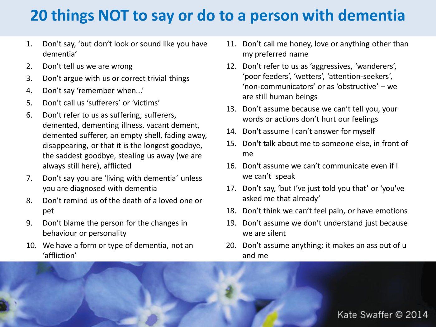20 things not to say or do to a person with dementia
