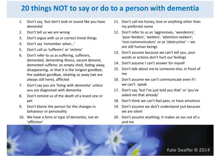 20 things NOT to say to someone living with dementia