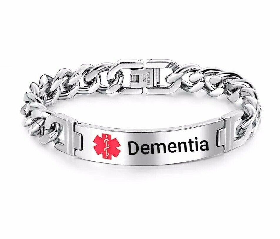 Dementia Alzheimers Medical Alert Bracelet Stainless Steel Chain Curb ...