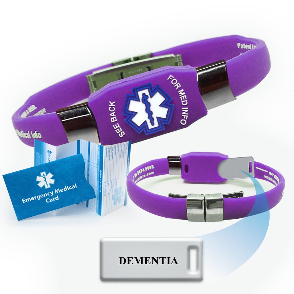 " Dementia"  ELITE Medical Alert ID Bracelet. Choose Color!