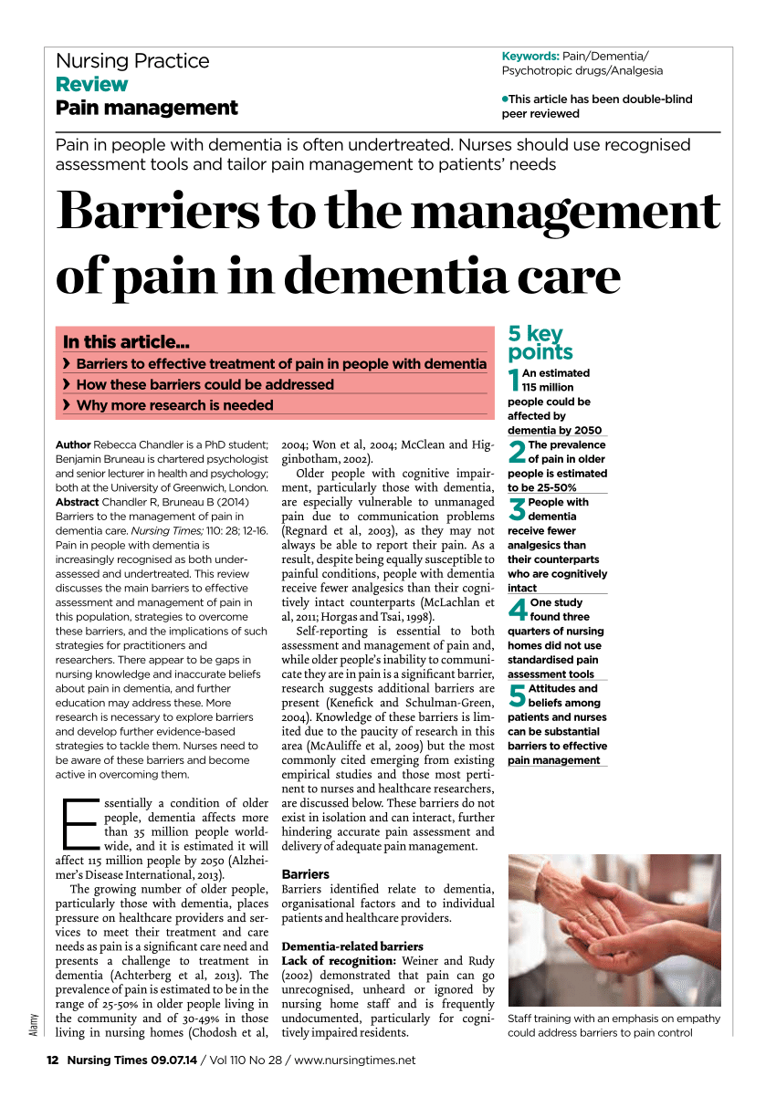 (PDF) Barriers to the management of pain in dementia care
