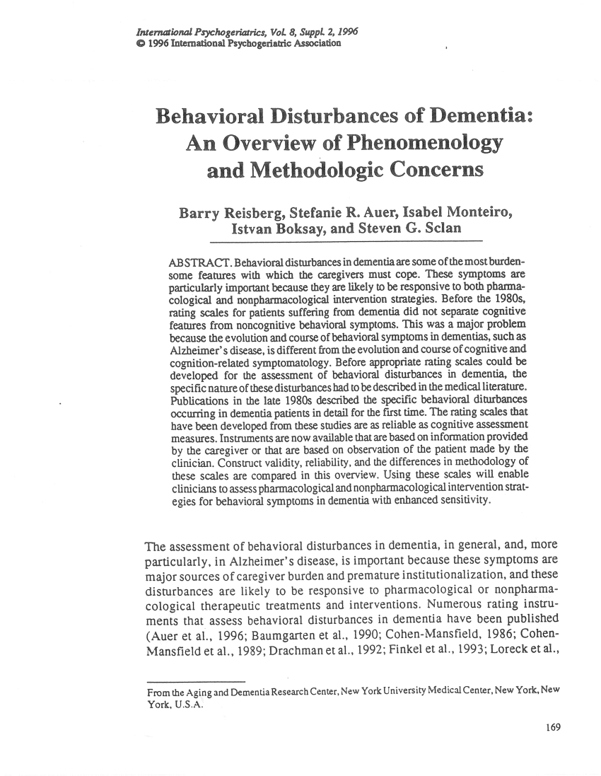 (PDF) Behavioral Disturbances of Dementia: An Overview of ...