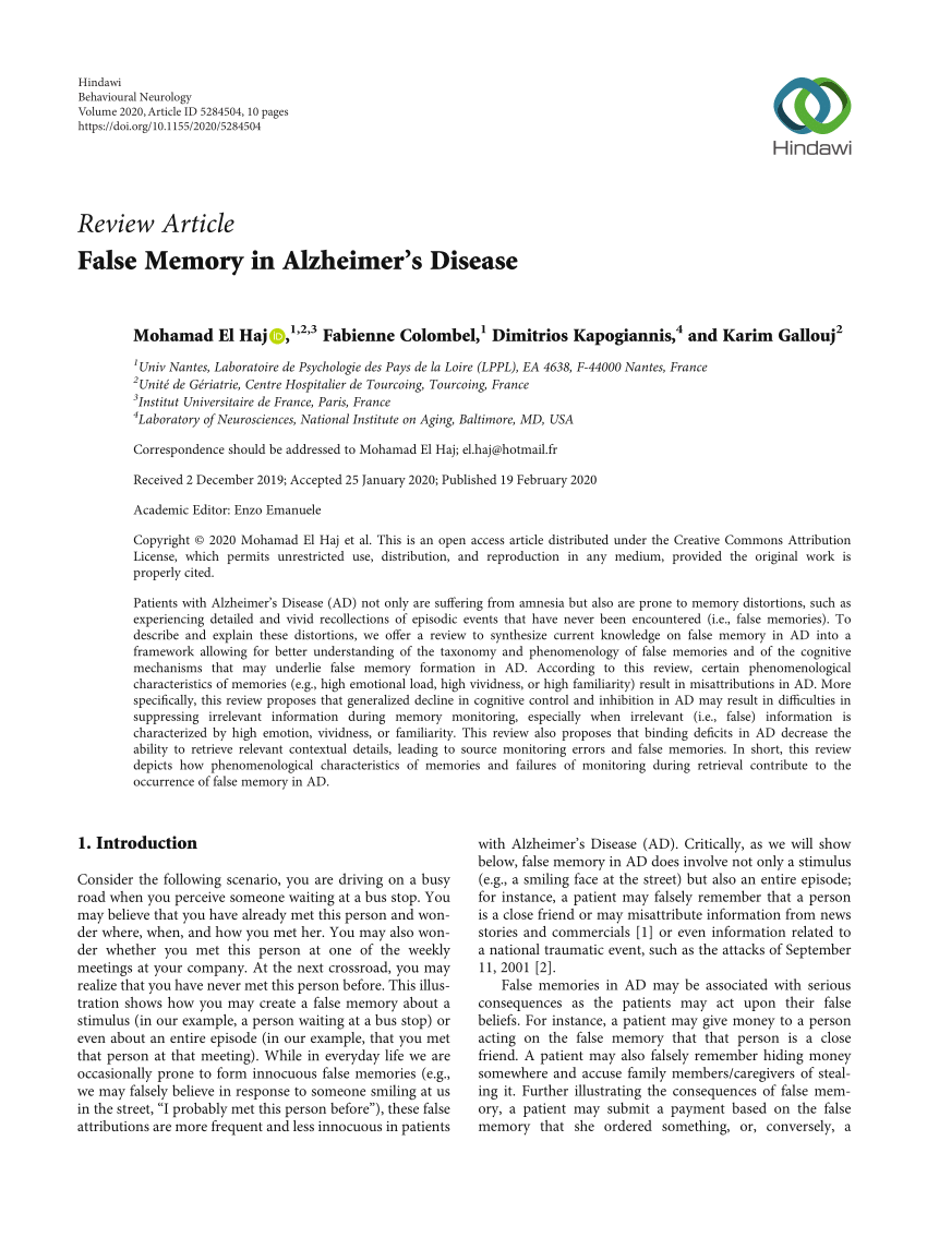 (PDF) False Memory in Alzheimerâs Disease