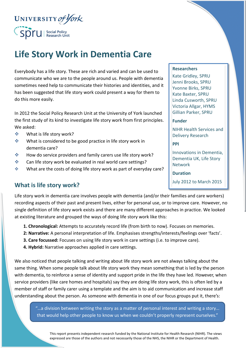 (PDF) Life Story Work in Dementia Care