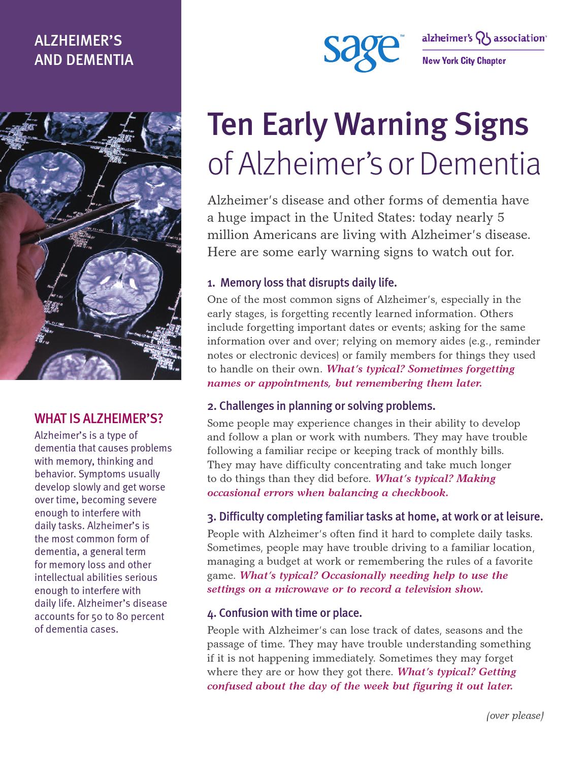 Ten Early Warning Signs of Alzheimer