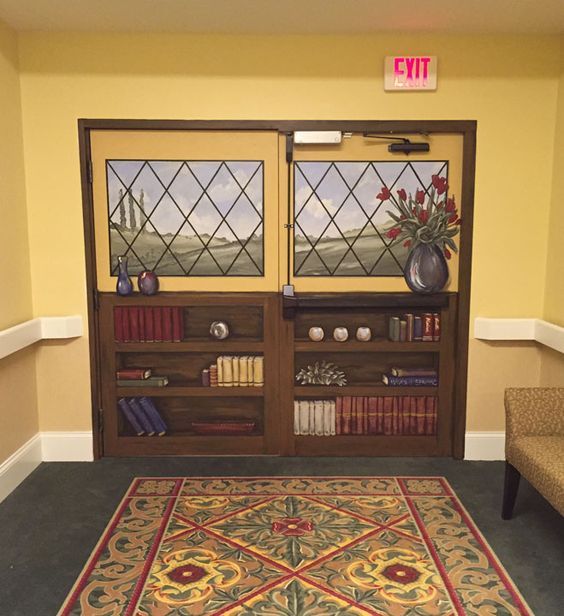 Window/Bookcase mural on a set of double doors leading into a Memory ...